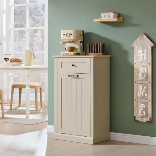 Image of IFBUY Tilt Out Laundry Hamper Cabinet, Trash Can Cabinet, Cream