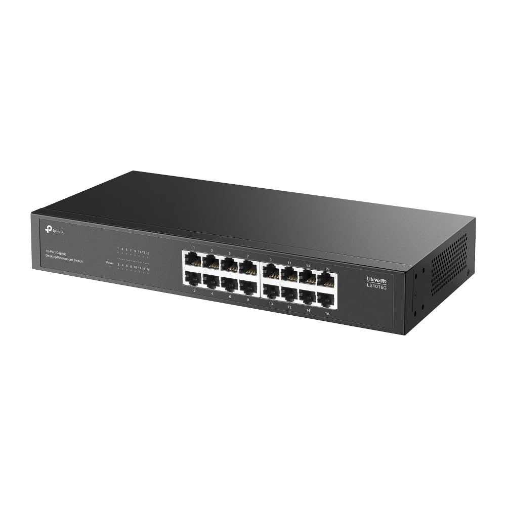 TP-Link Switch Gigabit a 16 porte per desktop/montaggio su rack, autoapprendimento di direzione MAC, MDI/MDIX automatico, negoziazione automatica, QoS, design senza ventola, tecnologia di