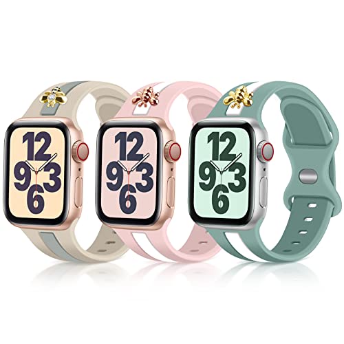 Image of 3 Pack Designer Sport Bands Compatible With Apple Watch Band 38mm 40mm 41mm 42mm 44mm 45mm 46mm 49mm Women Girls,Soft Silicone Sport Strap for iWatch Series 10 9 8 7 6 Ultra SE 5 4 3 2 1