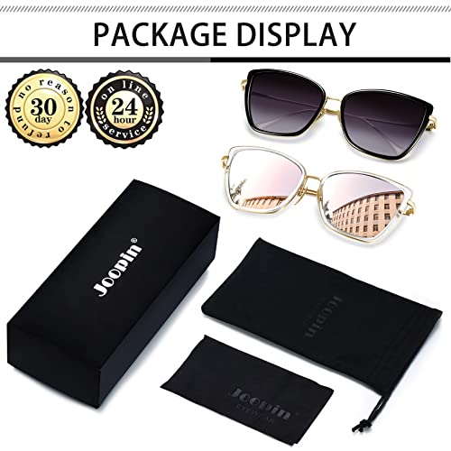 Joopin Oversized Cateye Sunglasses, Fashion Metal Cat Eye Sun Glasses Uv Protection, Trendy Becky Shades For Women Ladies, Cute Sunnies For Driving Fishing (Black + Mirrored Pink) #TOP5