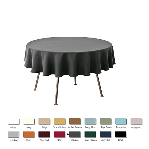 Image of maxmill Round Textured Tablecloth Spill-Proof Wrinkle Free Soft Jacquard Table Cloth for Round Table Cover, for Dining Room Buffet Banquet Parties Holiday Dinner, 70 Inch Charcoal