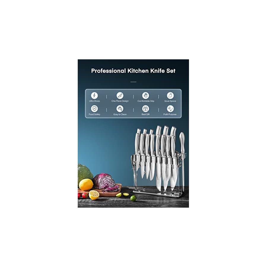 DPerlla-Knife-Set-17-Pieces-Kitchen-Knife-Set-with-Clear-Acrylic-Knife-Holder-Stainless-Steel-Super-Sharp-Chef-Knife-with-Hollow-Handle-in-One-Piece-Design D.Perlla Knife Set, 17 Pieces Kitchen Knife Set with Clear Acrylic Knife Holder, Stainless Steel Super Sharp Chef Knife with Hollow Handle in One Piece Design