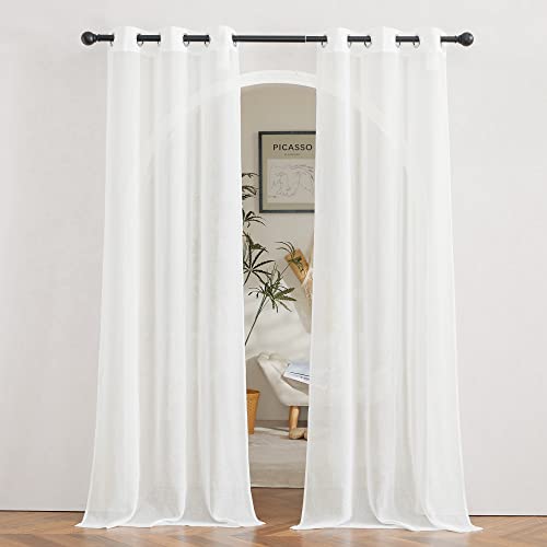 NICETOWN Living Room Ivory Curtains 84 inch Long, Grommet Linen Blend Semi-Sheer Window Drapes Privacy with Light Filtering for Bedroom/Cottage, W36 x L84, Ivory, 1 Pair
