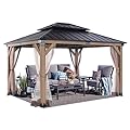 CHARMELEON Hardtop Wood Gazebo 10x12 ft – Cedar Wood Frame Gazebo with Double Metal Roof – Patio Gazebo Kits with Mosquito Netting – Outdoor Wooden Gazebos Pavilion for Backyard and Deck