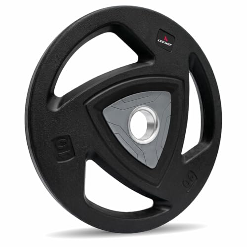 LEEWAY Heavy-Duty Olympic Gym Plates (10kg x 2) | 51mm Standard Hole Size | Metal Core Tri-Grip Design | Durable Olympic Barbell Compatible | Floor Pr
