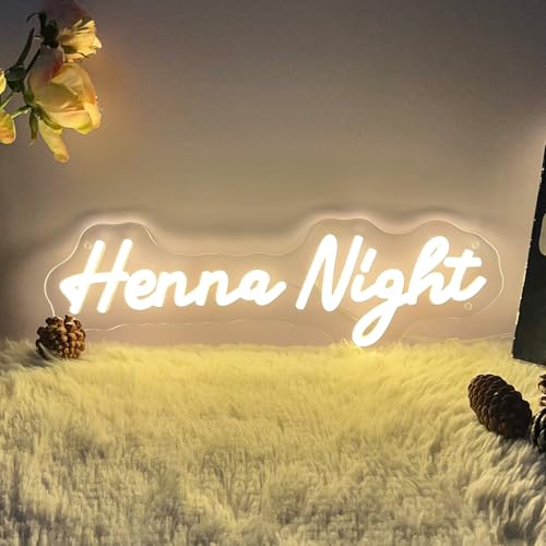 Image of Henna Night Neon Sign for Wall Decor Customized Led Neon Light Sign Personalized Birthday Marry Wedding Christmas Gift Sign Party Bedroom Bar Home Room (Warm White,40x13 CM)