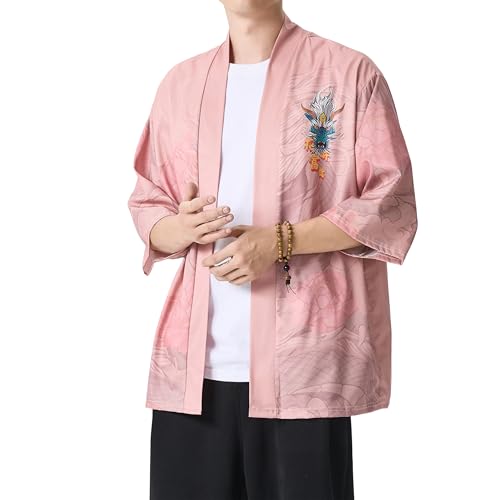 Image of PRIJOUHE Men's Japanese Kimono Cardigan Jackets Casual Long Sleeve Open Front Coat Lightweight Yukata Outwear