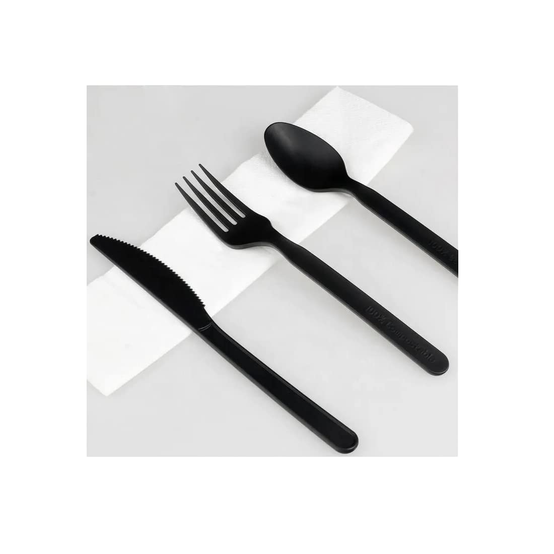 Coltelli NERI Usa e Getta da 18cm - Posate Monouso Biodegradabili Compostabili in Mater-Bi - 100% Ecologico - Coltelli di colore nero Rinforzati in confezione da 100 pezzi