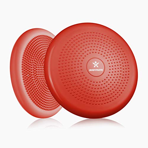 BODYMATE Ballsitzkissen inkl. Pumpe Pepper-RED 34cm Durchmesser - Balance-Kissen, Luftkissen, Balance Pad, Noppenkissen - Core-, Fitness-, Reha-, Koordinations- und Rückentraining