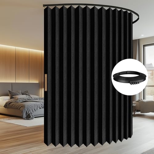 Image of Room Divider Curtain Sets with Flexible Ceiling Track, Privacy Soundproof Curtain for Bedroom Office Patio Sliding Door(Black, W180 x L108, 1 Pack)