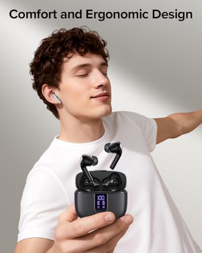 TAGRY Bluetooth Headphones True Wireless Earbuds 60H Playback LED Power Display Earphones with Wireless Charging Case IPX5 Waterproof in-Ear Ear buds with Mic for TV Smart Phone Laptop Computer Sports - 1