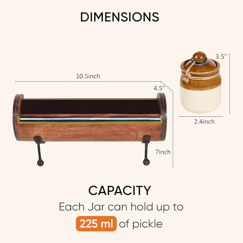 Image of AAKRITI ART CREATIONS Chatore Barni Set of 3 with Stylish Tubular Stand | Glass Achar ki Barni & Mukhwas Box | Modern Art Kitchen Storage Jar for Spice & Pickle | Traditional Achaar Barni for Kitchen