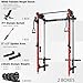Mikolo Folding Squat Rack, Wall Mounted Power Rack with Cable Crossover Machine & LAT Pull Down, Functional Trainer with 5 Adjustable Function Modes, Basic Home Gym Package with Weights (Red)