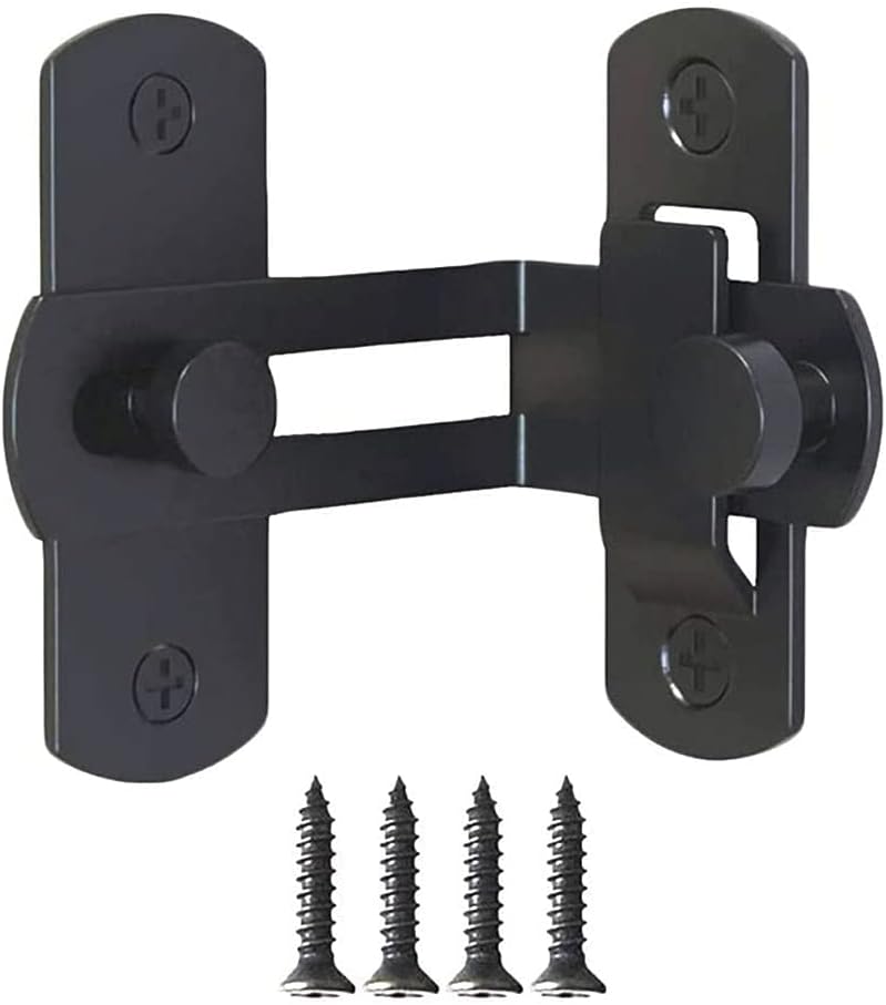Door Lock,Gate Bolt,Sliding Bolt,2PCS Safety Sliding Barn Door Lock,90 Degree Stainless Steel Latch,Sliding Latch,Right Angle Curved Door,Flip Door Locks Bolts(Size:Small,Color:Black)