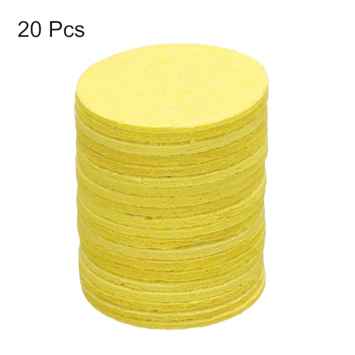 Image of uxcell Soldering Sponge 1.97 inch x 1.97 inch Round Sponge Replacement Welding Soldering Iron Tip Cleaning Pads Soldering Iron Special High Temperature Sponge Yellow 20pcs