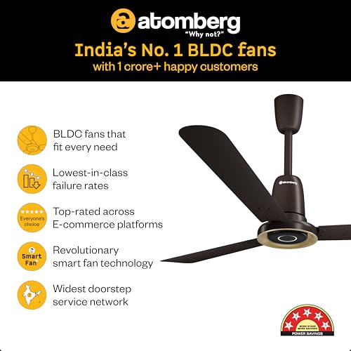 Image of atomberg Studio Nexus 1200mm BLDC Ceiling Fan with Remote Control | BEE 5-star | New Blade Design | High Air Delivery with Moonbeam Light | Low noise | 5 Year Warranty | Blaze Brown