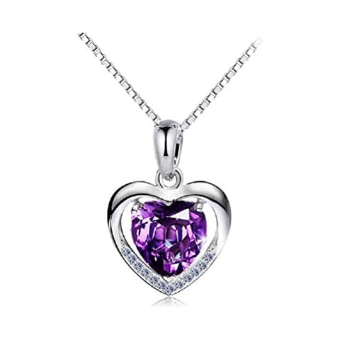 Lam Sence Sterling Silver 8mm Heart Shape Crystal and Cubic Zirconia Pendant Necklace (Purple) Cover