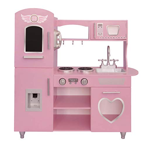 Preescolar, Toy Kids House Cocina de Madera Deluxe Vintage Pink, Cocinita de Juguete para Niña, Cocina Clásica de Juguete, Acabados de Lujo, Incluye Teléfono Inalámbrico