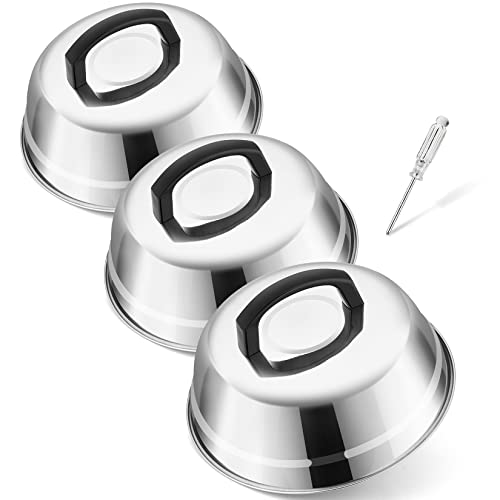 9 Inch Basting Cover for Griddle Cheese Melting Dome, Joyfair Stainless Steel Melt Lids with Heat-Proof Handle for Outdoor Camping Grilling/Flat Top Teppanyaki, Heavy Duty & Dishwasher Safe (3)