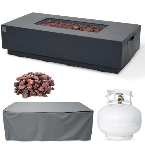 Image of AMS 66 inch Rectangular Concrete Propane Gas Fire Pit Table only (Dark Gray)