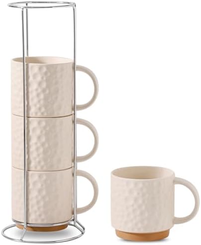 Nihow Ceramic Coffee Mug Set of 4, 16OZ Stackable Coffee Mug Set ...