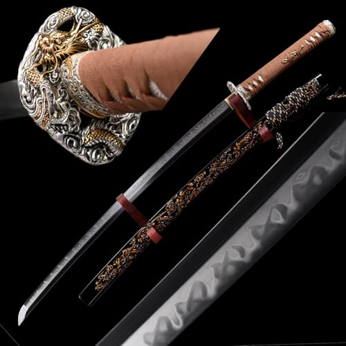 HERO SWORD Advanced Nugui Polishing Dragon King Katana Razor Sharp Clay Tempered T10 Steel Katana Real Hamon Razor Sharp Samurai Sword Authentic Japanese Knives Combat Ready