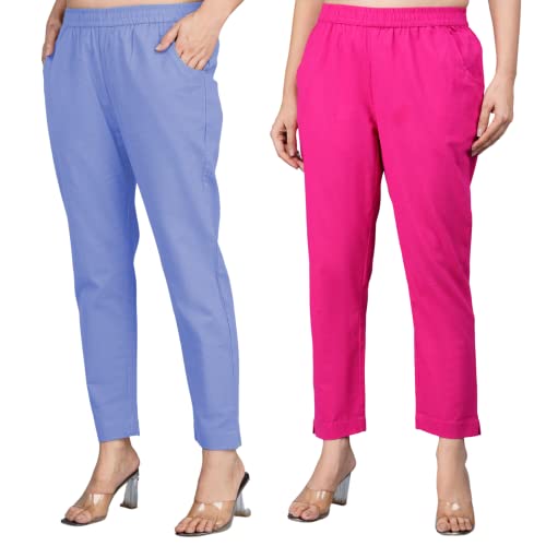 Image of Regular Fit Fully Elastic Waist Ankle Length Premium Cotton Casual Trouser Pant (Combo Pack of 2)