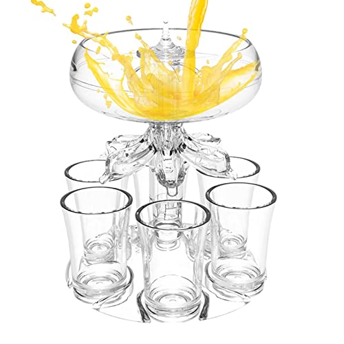 Distributeur et support pour 6 verres à shot - Distributeur de liqueur bec verseur - Distributeur de cocktails, distributeur de boissons pour fête, support à shot, porte-gobelet
