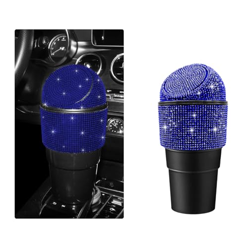 Image of Yourkar Bling Car Trash Can with Lid, Sparkling Crystal Auto Garbage Can with Leak-Proof Lid, Multipurpose Waterproof Trash Bin for Automotive Home Office Kitchen Bedroom (Blue)