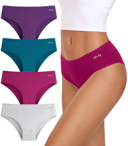 Image of coskefy Womens Underwear Cotton Hipster Panties Soft Stretch Ladies Cheeky Bikini Briefs 4 Pack