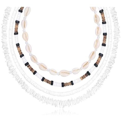 LYLYMIMI White Puka Shell Necklace Hawaiian Accessories for Men Women Surfer Beach Necklaces Pack 16 inch Cover