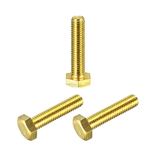 Image of uxcell Brass Hex Bolts, M8x35mm 3pcs Fully Thread Grade 4.8 Solid Brass Hexagon Head Bolt Machine Screws for Machinery