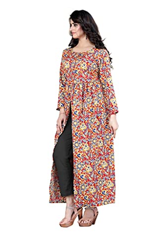 Image of H.E HAMZA ENTERPRISER Printed Crepe Material Brown Western Dress For Women