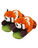 Openhahaha Cartoon Red Panda Slippers for Women,Fluffy Cotton Indoor Outdoor Animal Slippers, Red...