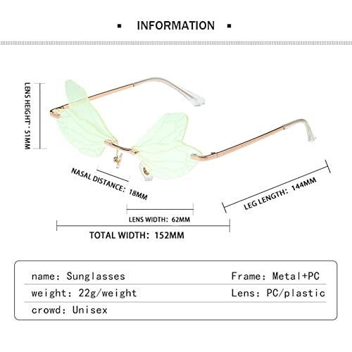 Image of Dragonfly Rimless Sunglasses Wing Shaped Butterfly Fairy Shades Glasses Fashion Party Sunglasses for Women Men