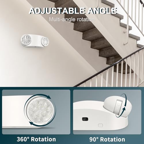 4PK LED Emergency Lights, Commercial Emergency Lighting for Business, Power Outages, Offices, with Backup Battery (90 Minutes), Wall Mount, Hard Wired, 120-277V, Fire Resistant (94V-0) UL White