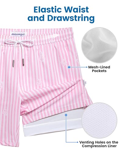 Image of maamgic Mens Swim Trunks with Compression Liner 7 Inch Inseam Mens Bathing Suit Quick Dry Swimming Trunks Swimsuit
