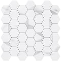 DICOFUN 10-Sheet Hexagon Tile Peel and Stick Backsplash, White Marble Look PVC Mixed Silver Metal Mosaic Tiles for Kitchen and Bathroom