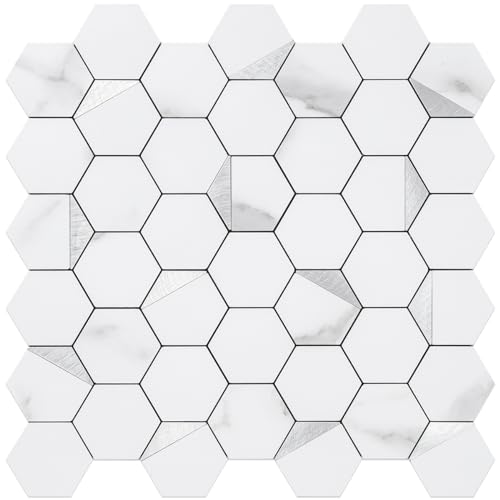 DICOFUN White Marble Silver Mosaic Tile