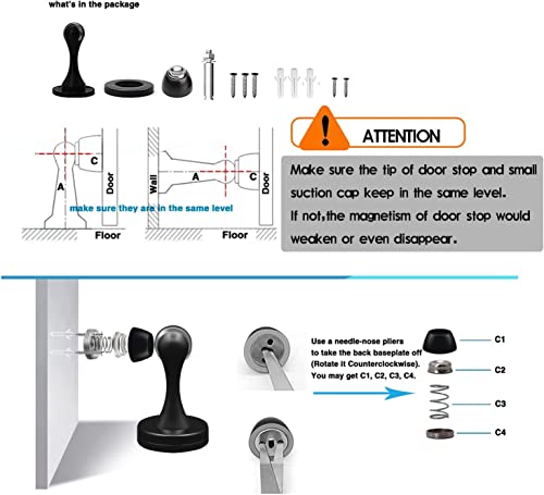 Magnetic Door Stopper, Black Door Stops, Wall Floor Mount Magnetic Door Catch Heavy Duty Soft Magnet Door Holder - Image 3