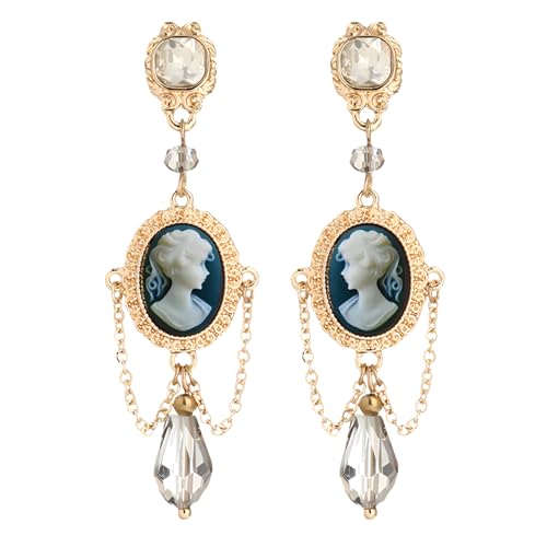 Gold Tone Cameo Earrings, Vintage Jewelry Victorian Art Deco Antique