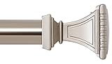 Ivilon Decorative Window Curtain Rod - Carved Square Finials, 1 1/8 in Rod, 48 to 86 in. Satin Nickel