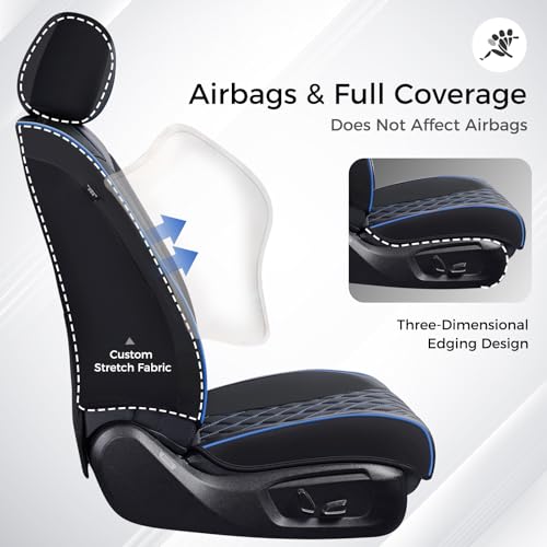 Image of Huidasource Car Seat Covers Front Seats, Leather Front Seat Covers, Truck Seat Covers Universal Fit Front Seat, Airbag Compatible, for Most Cars, Vans, Trucks, SUVs(Front Pair /Black&Blue)