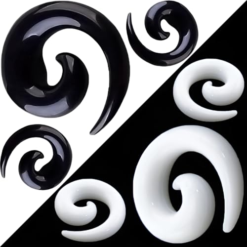 1 Pair 10 mm(00 G) Black Acrylic Spiral Snail Taper Plugs Tunnel Ear Stretcher Expander Kit Gauges Gage Stretching Kit Swirl Ears Tunnels Earrings Plugs Set Body Piercing Jewelry Women Men