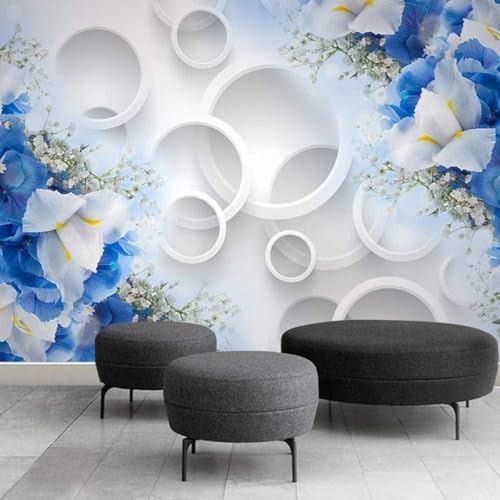 Mural De La Sala De Estar 3D Decoración Del Hogar Flores Florales Azules Paisaje Dormitorio Sofá Tv Fondo De Pantalla-300Cm×210Cm
