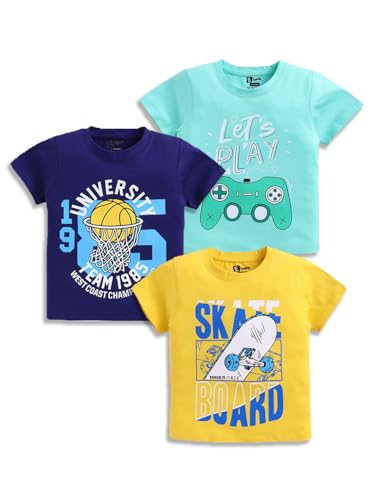 Image of Amazon Brand - Jam & Honey Boys Cotton Graphic Printed Half Sleeves T-Shirt | Regular Fit | Soft & Breathable (Available in Pack of 3 & Pack of 5) (2 to 8 Years)