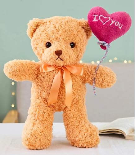 Image of Tickles Teddy with I Love You Ballon Heart Soft Stuffed Plush Toy for Couples Boyfriend, Girlfriend, Wife & Husband Valentine Gift (Size: 30 cm Color: Brown)