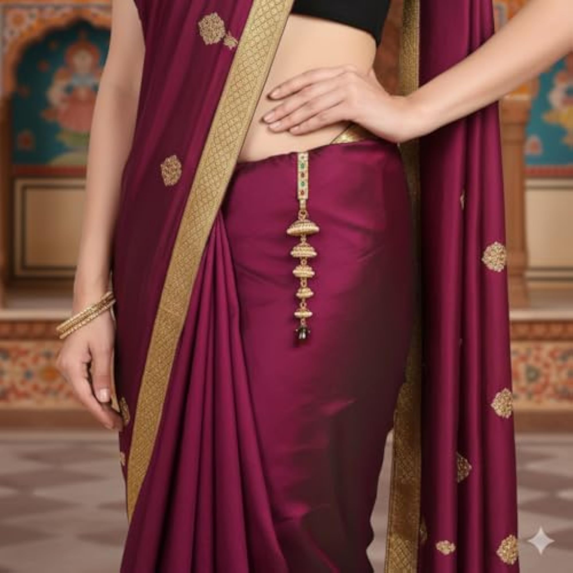 Gold Plated Traditional Chabi Challa Waist Key Chain, Wedding Accessory