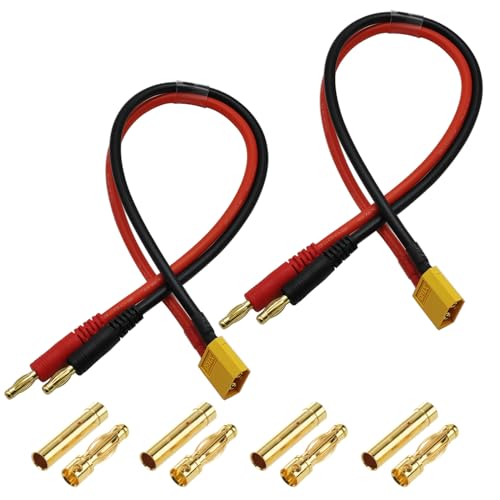 2 Pezzi XT60 Cavo di Ricarica con 4 mm Connettore a Banana Cavo per Caricabatterie 12 AWG 30CM per Alimentatore RCe + 4 Paia 4.0 mm Connettori a Spina a