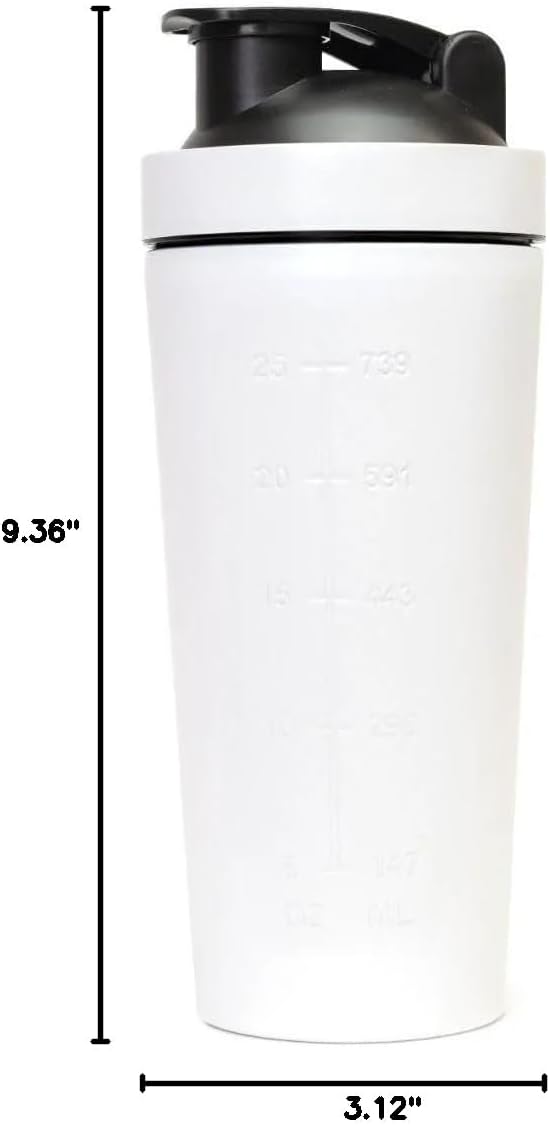 GymBeam Protein Shaker Stainless Steel 750ml Leak Proof BPA Free with Measuring Scale and Mixed Strainer, Durable, Odorless, Dishwasher Safe, for Protein and Drinks